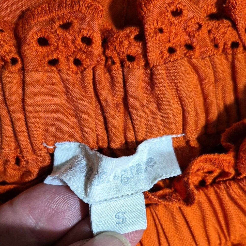Jennifer Grace S Eyelet Orange Ruffle Button Bk Boho Festival Sheer Cottage Top - Picture 7 of 9